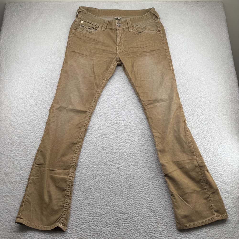 True Religion Ricky Corduroy Jeans Mens 33 (Fits 34x33) Tan Flap Pocket Denim